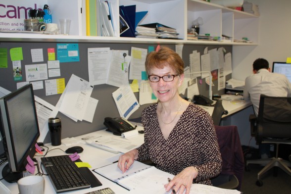 Sally Wilkie, Loan Coordinator in her shared office. 